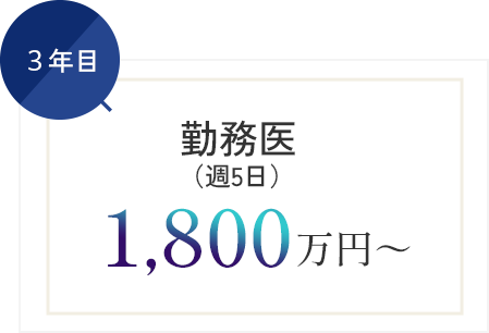 3年目 勤務医(週5日) 1,800万円~